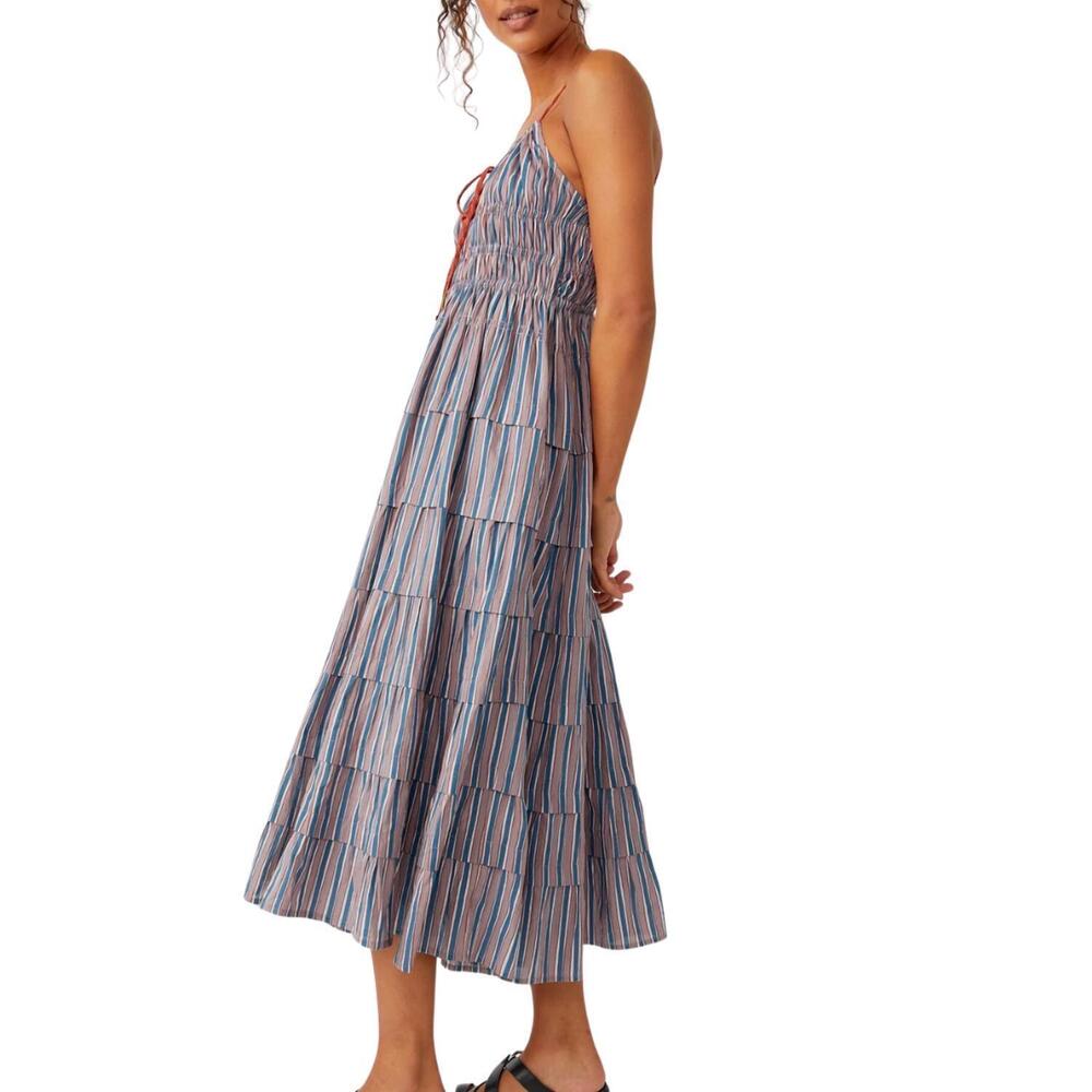 NEW FREE PEOPLE going steady midi dress in taupe - Picture 3 of 5
